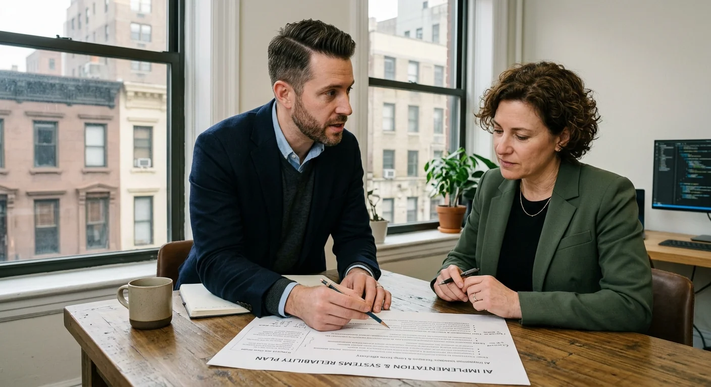 Consultant reviewing a written project scope with a New York business owner