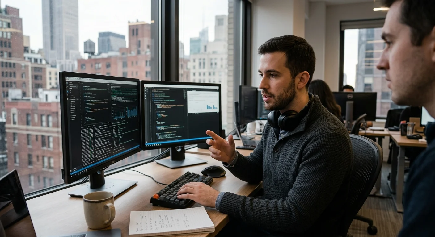 Developer reviewing API integration diagnostics for a New York client deployment