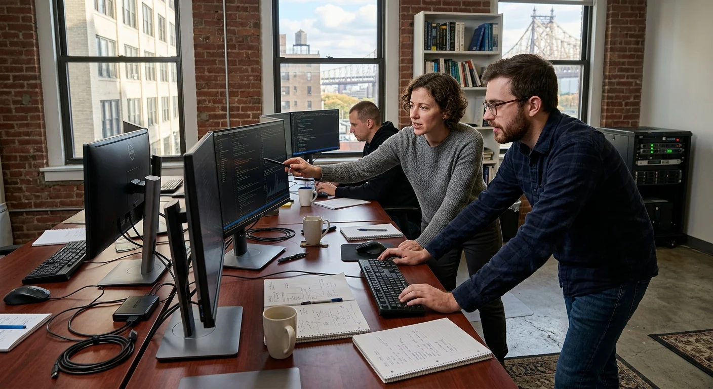 Failed AI pilot project with disconnected systems and stalled workflows in a New York office