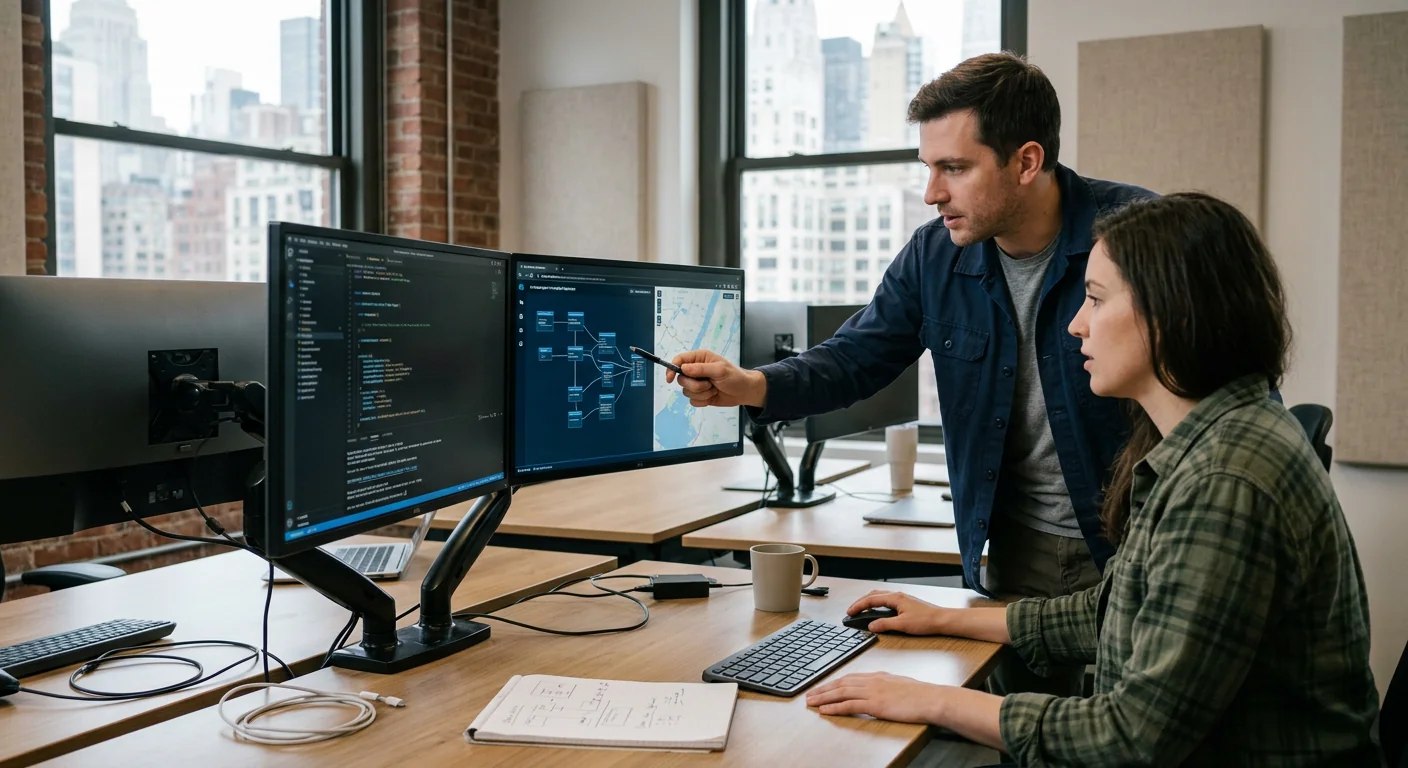 Finished generative AI solution displayed on dual screens in a downtown New York office