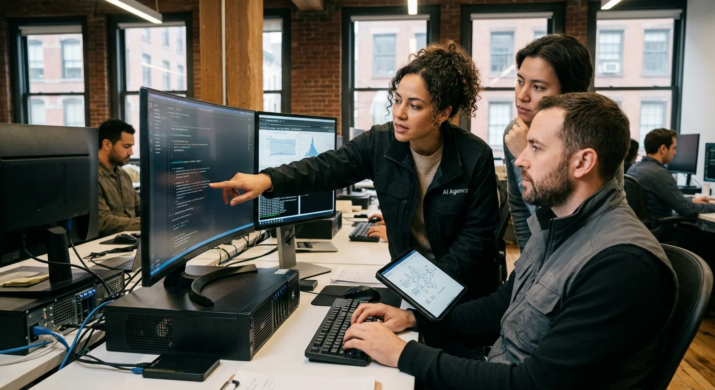 AI automation workflow dashboard connecting business systems for a New York office