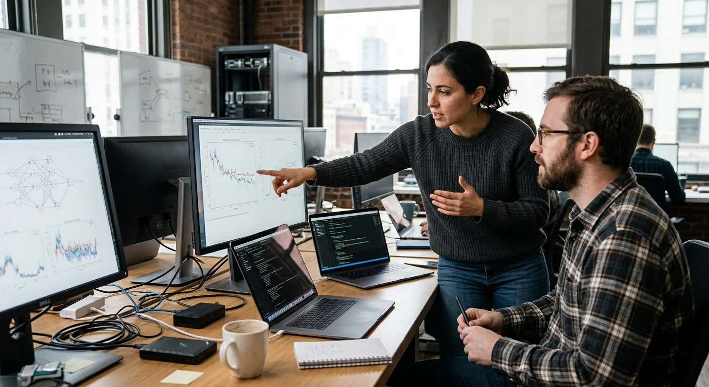 Team reviewing documented AI integration results in New York office