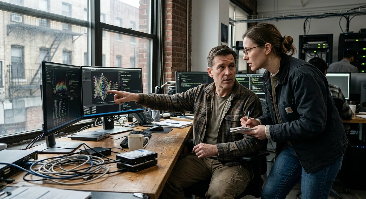Consultant reviewing AI integration scope and pricing with a New York business owner