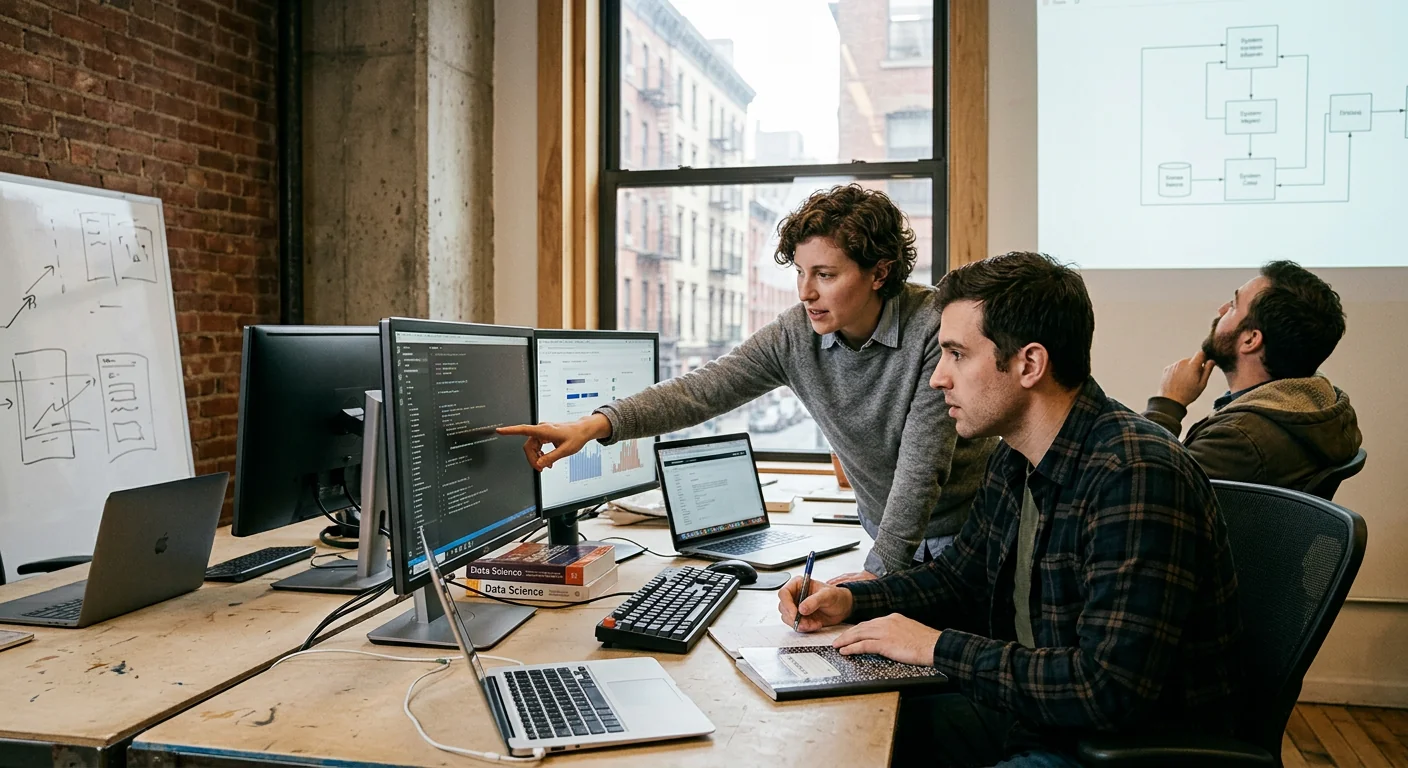 Engineer validating connected data pipelines during an AI integration project in New York
