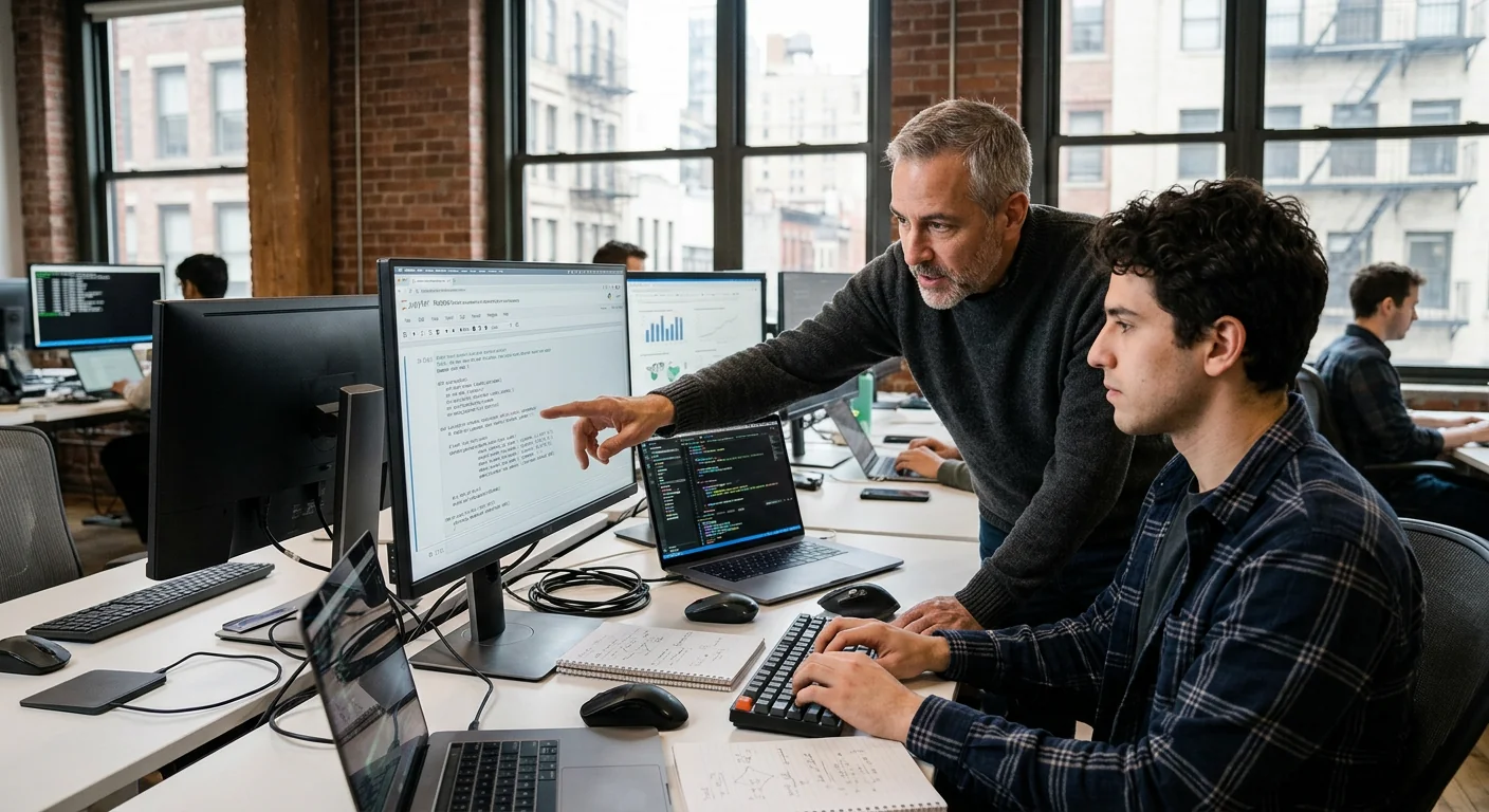 Team reviewing model performance metrics during a project handoff