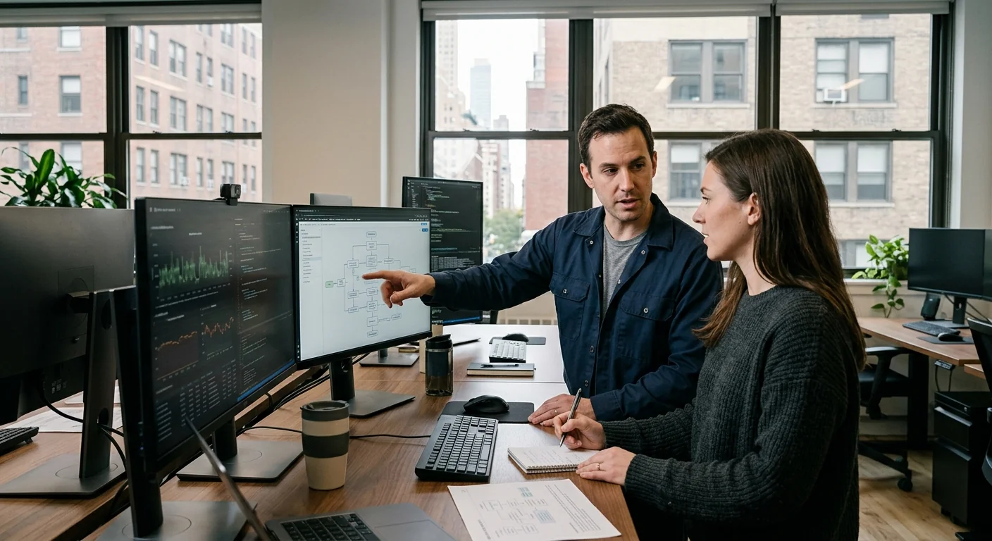 Consultant outlining custom AI project pricing factors for a New York business owner