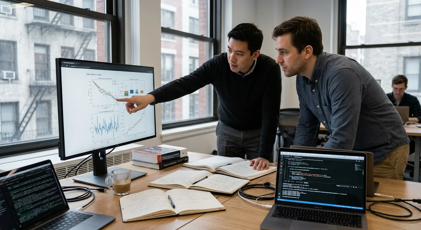 AI engineer reviewing custom automation architecture on screen for a New York business