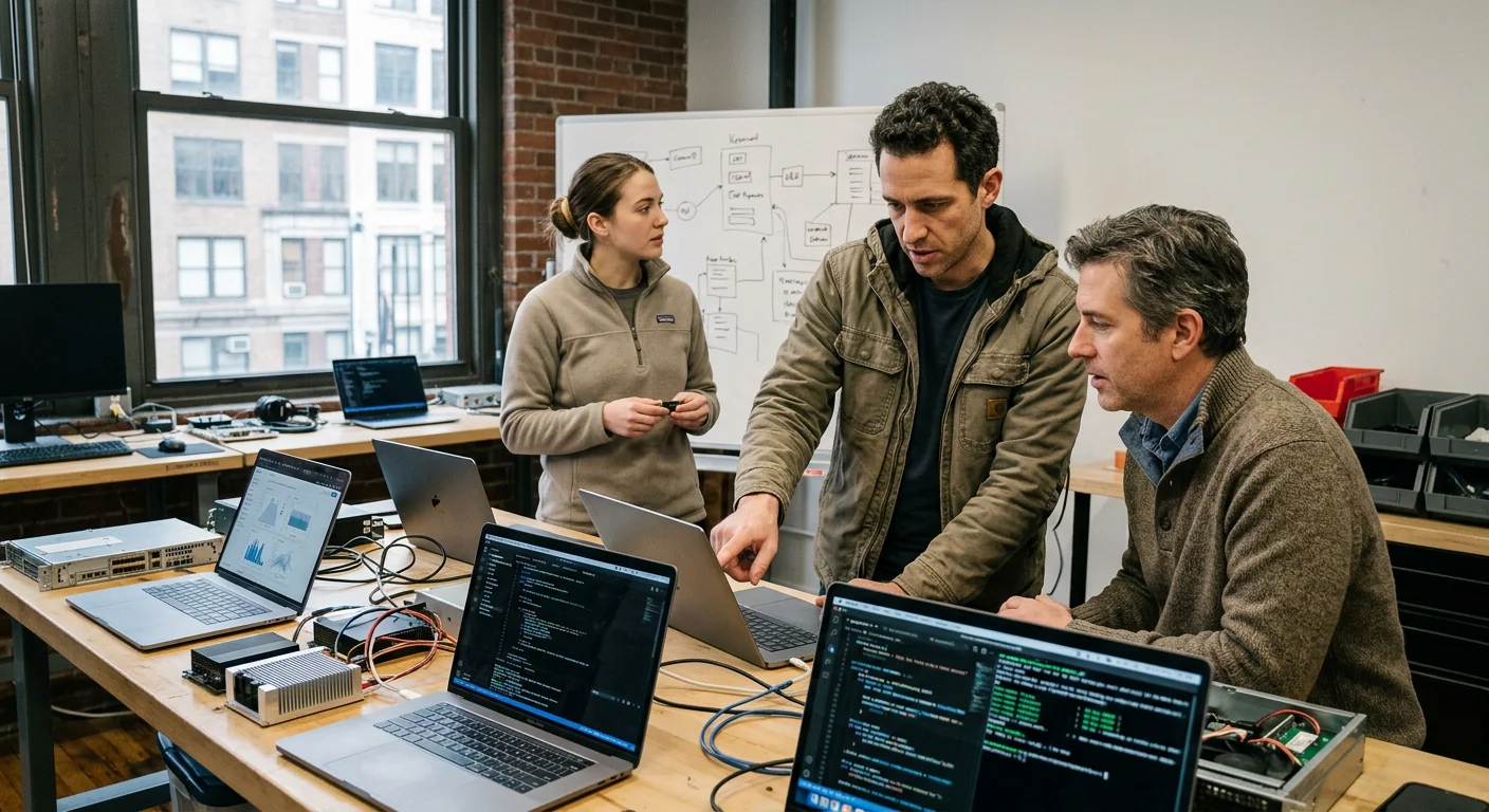 Team reviewing generative AI model output on dashboards in a New York office